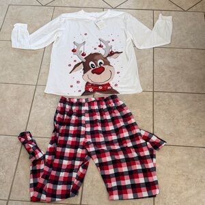 WEPHUPSHO Men’s Reindeer Pajama Set - White and Red Checkered Size Medium New Wi